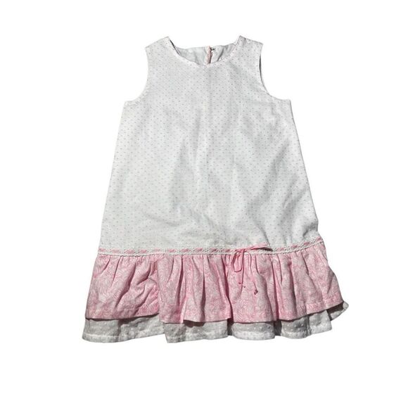 Custom Girls Dress White Pink Polka Dots Zipper Back Size 6-7 - Picture 1 of 6